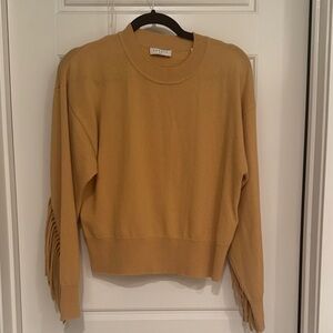 Sandro Mustard Fringe-Sleeve Crewneck Sweater medium